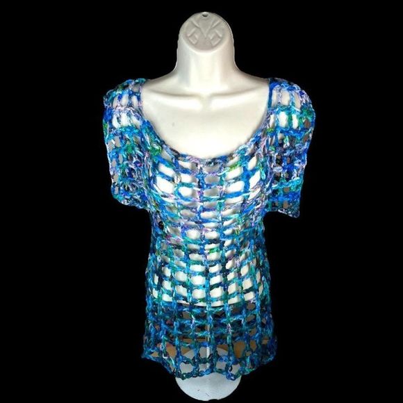Lace Crochet Fairy Top Medium Mesh Handmade Mini Dress Festival Fashion
